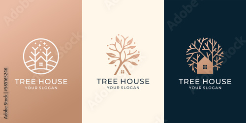 set of tree house logo icon template. Tree House business vector, Brand Identity, modern logo Vector