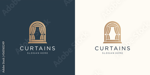 curtains logo inspiration template. luxury blinds curtain, circus curtain, minimalist style art.