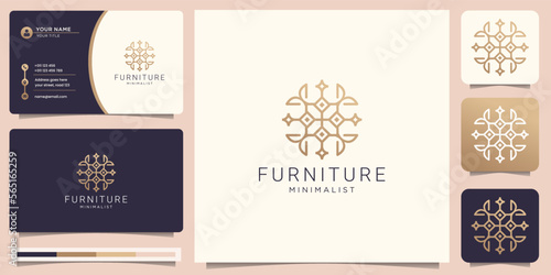 geometry line furniture logo template. interior design illustration with business card inspiration.