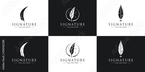 feather ink logo template on black and white background.
