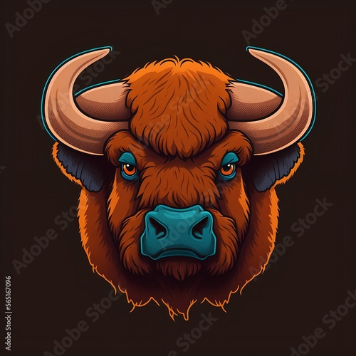 Bison face chibby cartoon flat 2D | Generative AI photo