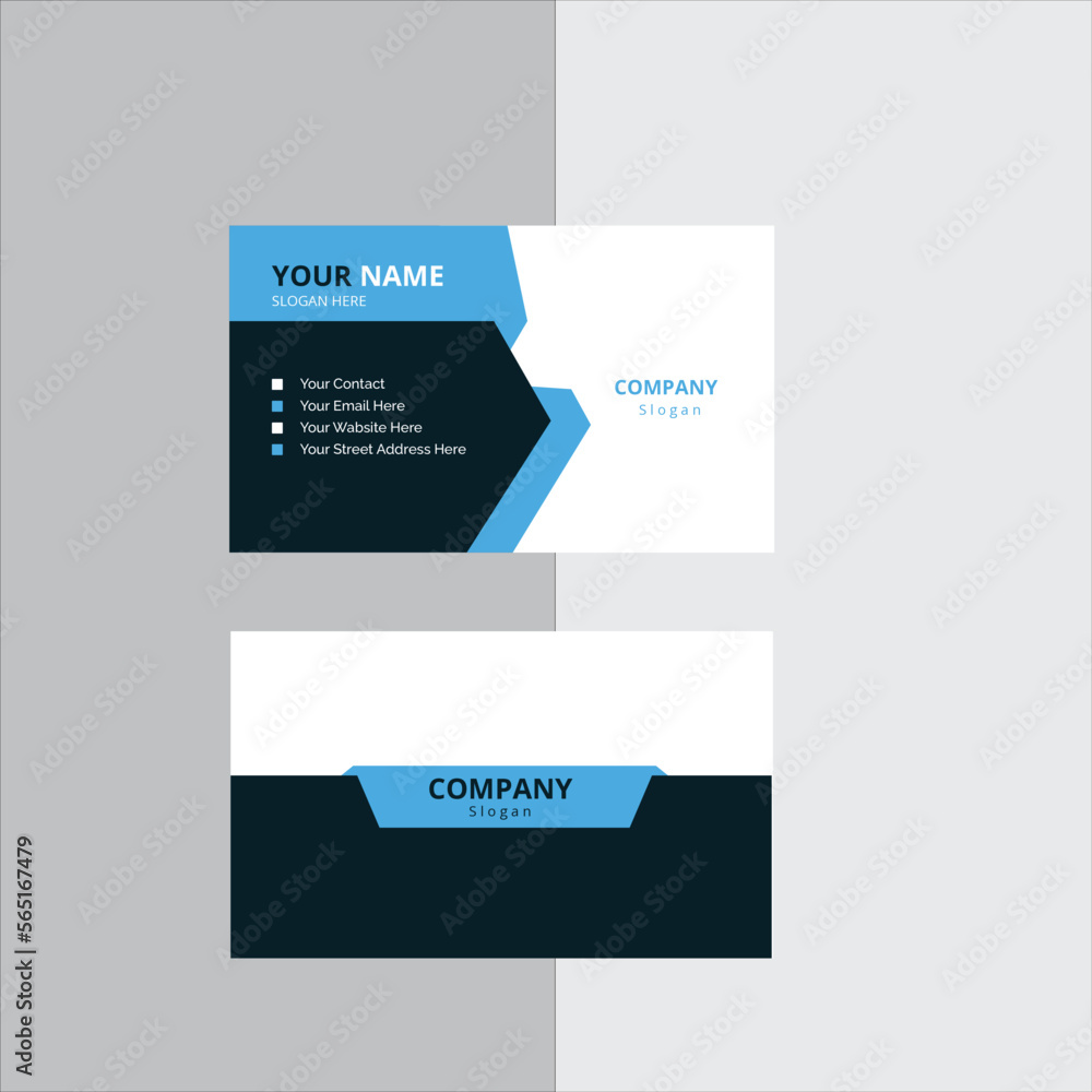 Modern business card template blue black colors. Flat design vector abstract creative - Vector