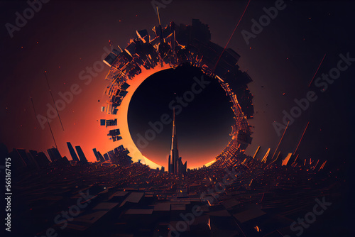 dystopian apocalyptic futuristic landscape scene. Generative ai