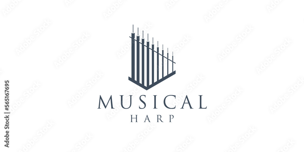 musical Harp Logo Icon Design Template Vector Illustration with business card design.