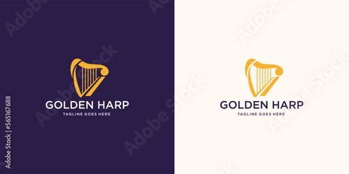 golden harp ancient lyre icon isolated on white and dark background. golden harp inspiration.