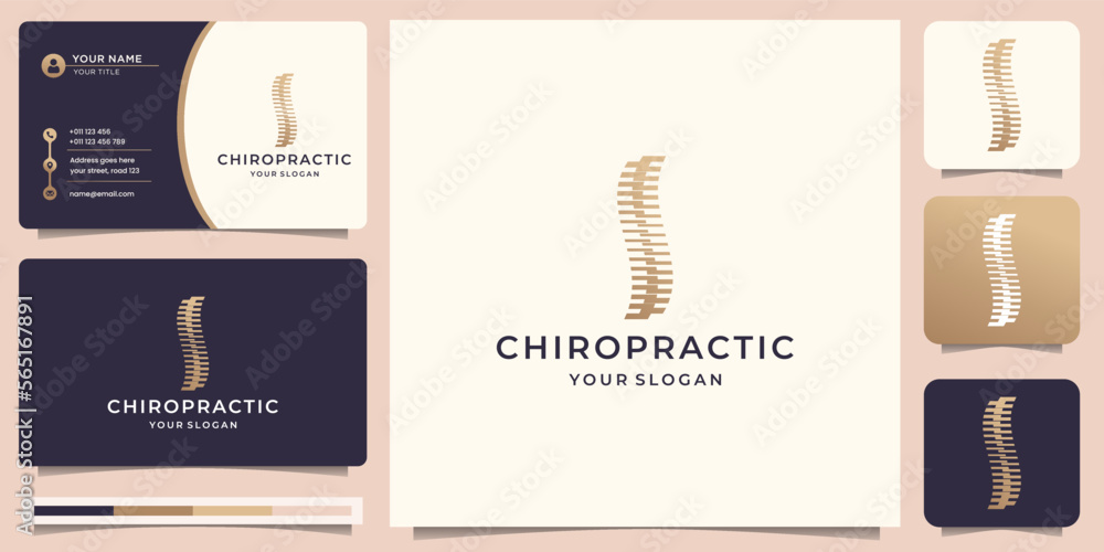 creative of chiropractic logo. blind vertical spine logo with linear style with business card design