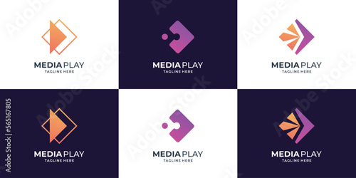 set of abstract media play logo design template. media play technology icon symbol.