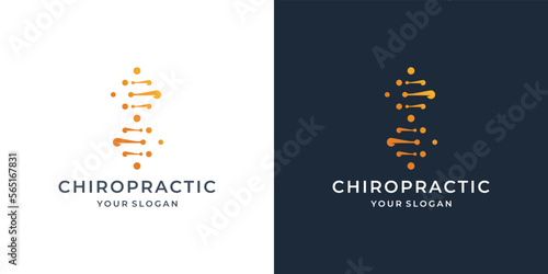 dot connected chiropractic logo template. spine bone dna dots tech logo design inspiration