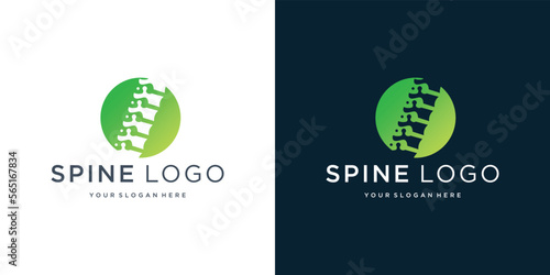 spine chiropractic logo, icon design template with modern gradient green color in circle shape.