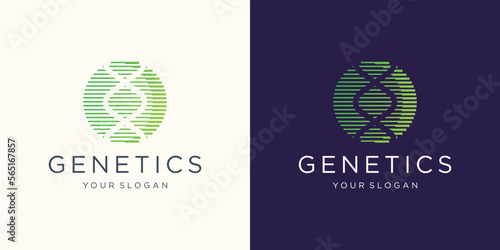 DNA logo design template in circle negative space linear shape .logo for science technology 