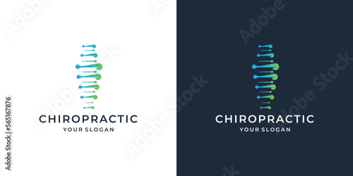 unique chiropractic logo design with luxury dot lines vertical shape concept on black and white background.