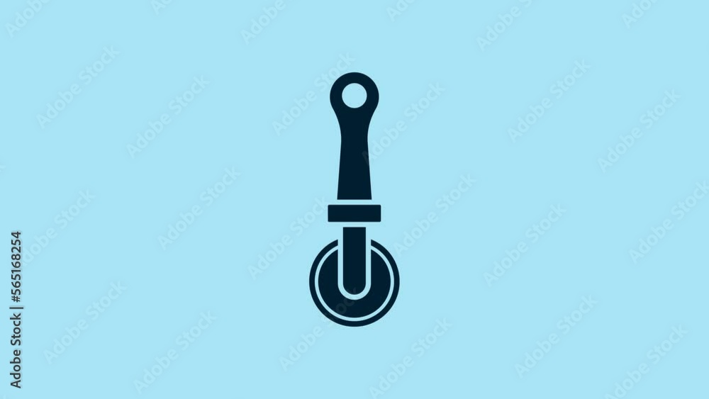 Blue Pizza knife icon isolated on blue background. Pizza cutter sign. Steel kitchenware equipment. 4K Video motion graphic animation Blue Pizza knife icon isolated on blue background. Pizza cutter sign. Steel kitchenware equipment. 4K Video motion graphic animation