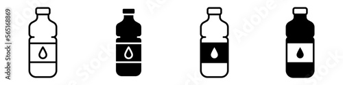 Conjunto de iconos de botellas de agua. Bebida. Recipiente de almacenamiento de líquido. Agua potable. Ilustración vectorial
