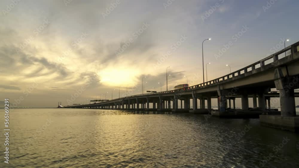 Morning amazing cloud of Penang Bridge in morning sunrise. Timelapse morning. Morning amazing cloud of Penang Bridge in morning sunrise. Timelapse morning.