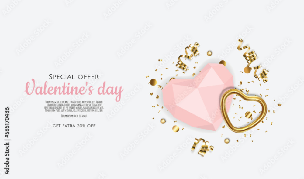 Obraz premium Valentine s Day Sale Poster or banner with hearts. Promotion and shopping template or background for Love and Valentine s day concept