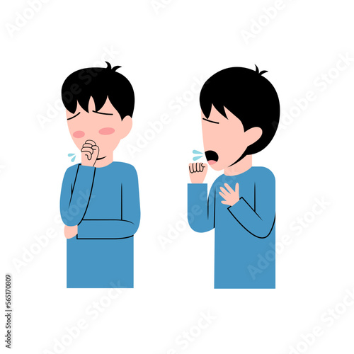 Set Of Little Boy Character Coughing