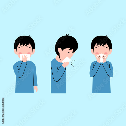 Set Of Little Boy Character Sneezing