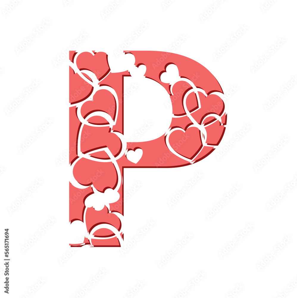 Obraz premium Decorative typographic font with hearts. Image for Valentine's Day decoration. Beautiful typographic initials.