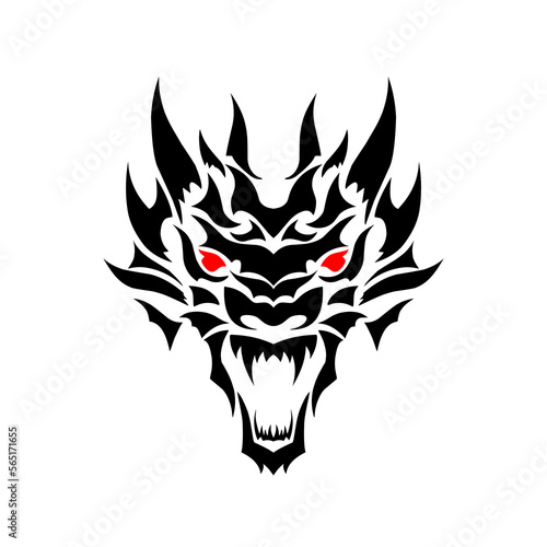 illustration vector graphic of tribal dragon face roaring with red eyes