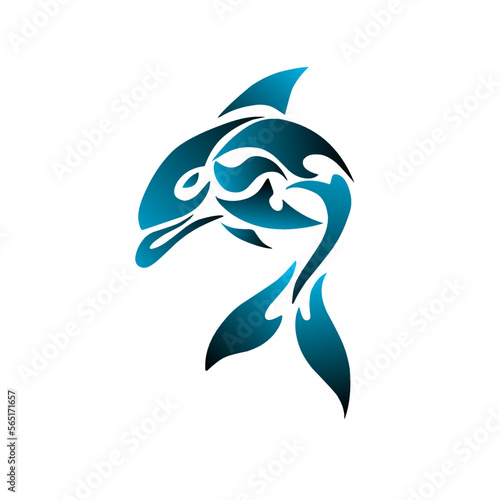 illustration vector graphic of tribal dolphins blue gradient color
