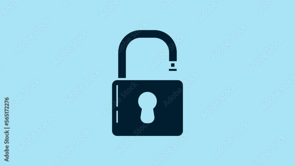 Blue Open padlock icon isolated on blue background. Opened lock sign. Cyber security concept. Digital data protection. Safety safety. 4K Video motion graphic animation Blue Open padlock icon isolated on blue background. Opened lock sign. Cyber security concept. Digital data protection. Safety safety. 4K Video motion graphic animation