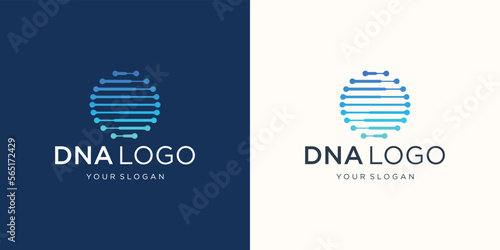 Vector DNA genetic logo design template with circle shape horizontal line concept.