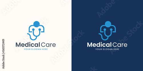 Human Icon with stethoscope line Symbol. Flat Vector Logo Design Template