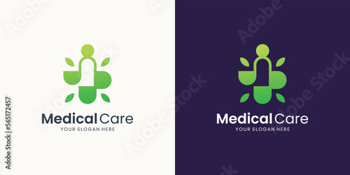 abstract people medical care logo. Human Icon with plus medical Symbol design.