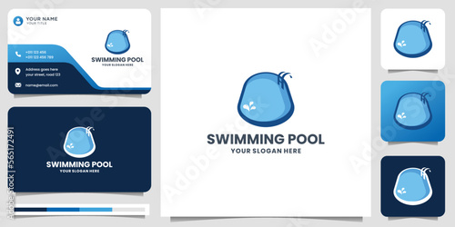 Swimming Pool Logo design template with business card illustration.