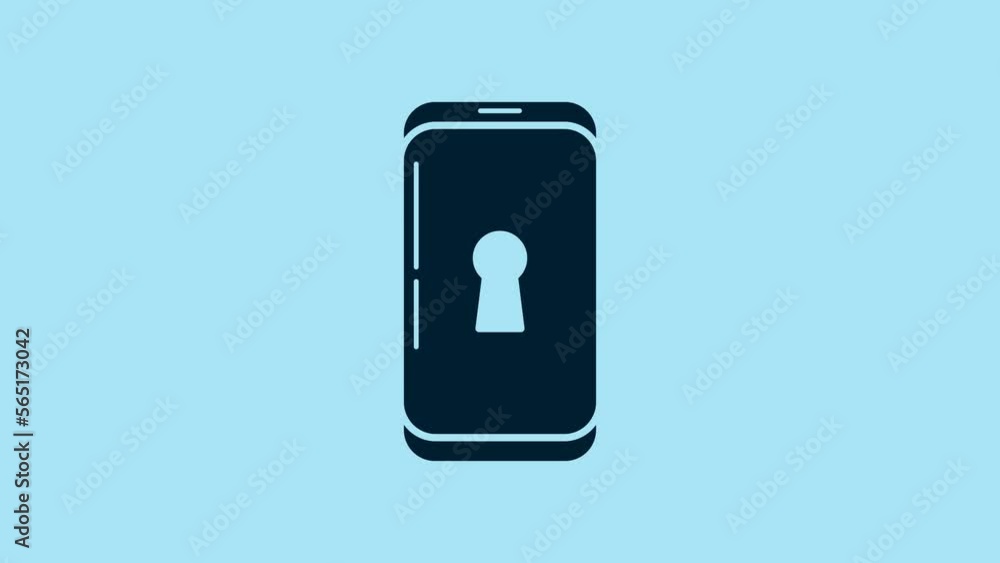 Blue Smartphone with lock icon isolated on blue background. Phone with lock. Mobile security, safety, protection concept. 4K Video motion graphic animation Blue Smartphone with lock icon isolated on blue background. Phone with lock. Mobile security, safety, protection concept. 4K Video motion graphic animation