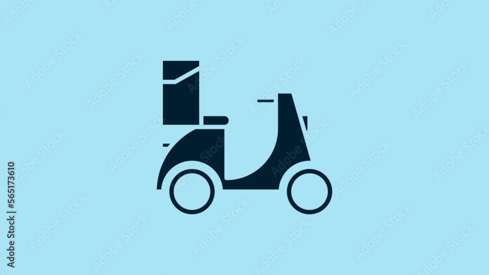 Blue Scooter delivery icon isolated on blue background. Delivery service concept. 4K Video motion graphic animation Blue Scooter delivery icon isolated on blue background. Delivery service concept. 4K Video motion graphic animation