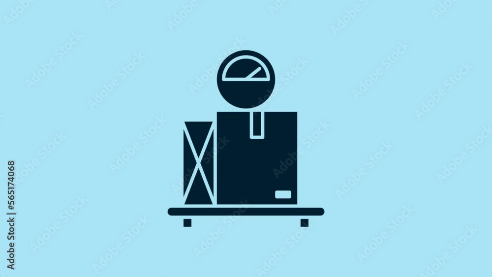 Blue Scale with cardboard box icon isolated on blue background. Logistic and delivery. Weight of delivery package on a scale. 4K Video motion graphic animation Blue Scale with cardboard box icon isolated on blue background. Logistic and delivery. Weight of delivery package on a scale. 4K Video motion graphic animation