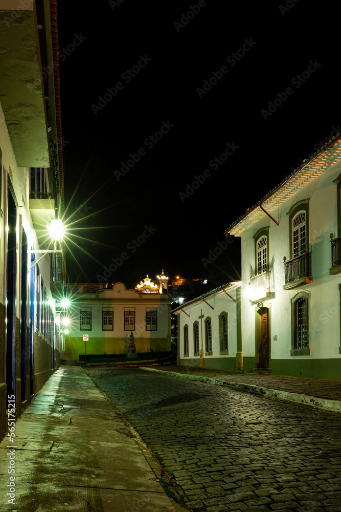 Sao Joao del Rei, Minas Gerais, Brazil: Street view with Nossa Senhora das Merces church in background