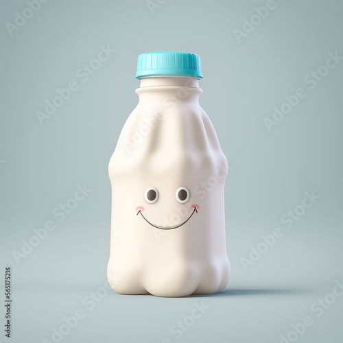 Cute bottle of milk as cartoon character