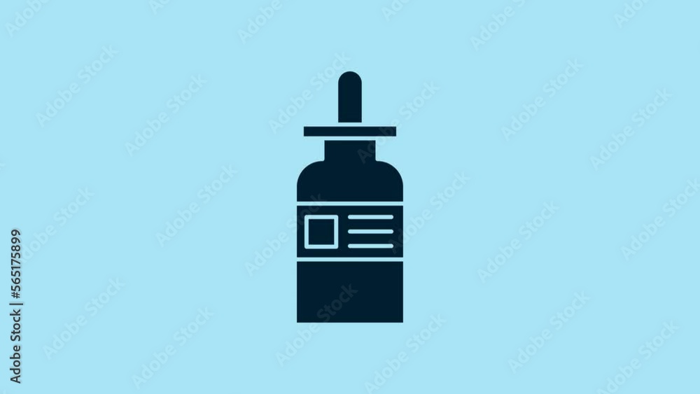 Blue Glass bottle with a pipette icon isolated on blue background. Container for medical and cosmetic product. 4K Video motion graphic animation Blue Glass bottle with a pipette icon isolated on blue background. Container for medical and cosmetic product. 4K Video motion graphic animation