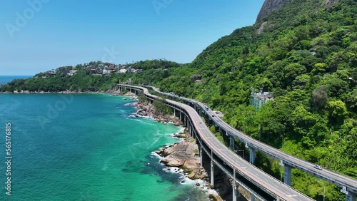 Coastal Road At Sao Conrado Beach In Rio De Janeiro Brazil. Travel Destination. Tourism Scene. Sao Conrado Beach At Rio De Janeiro Brazil. Summer Travel. Tropical Scene. photo