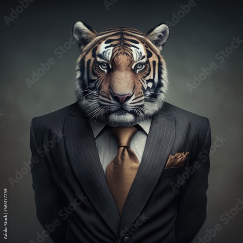  Portrait of a Tiger dressed in a formal business suit, generative ai photo
