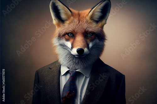 Wallpaper Mural Seriöses realistisches Portrait eines Fuchs im Business Anzug mit dunklem Hintergrund Torontodigital.ca