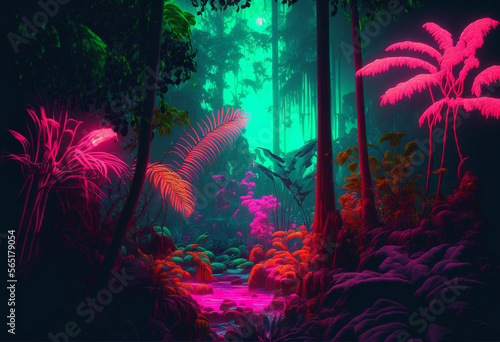 A Vibrant 3D Neon Jungle  Exploring the AI-Generated Wilderness of Exotic Fauna and Flora