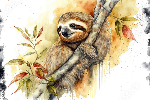 portrait of a sloth in aquarelle style, ai generated