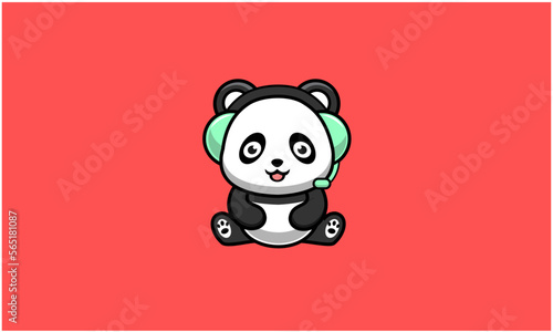 Panda with Head Set Mascot Character Design