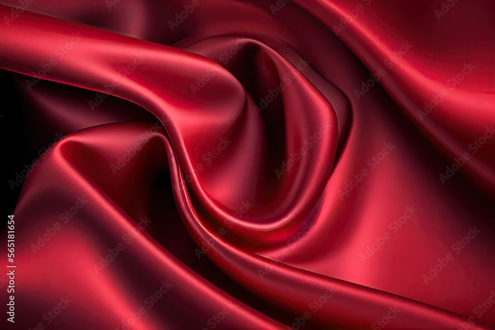 Fototapeta premium Red Satin Bed Sheets Background Valentine Romance Generative AI
