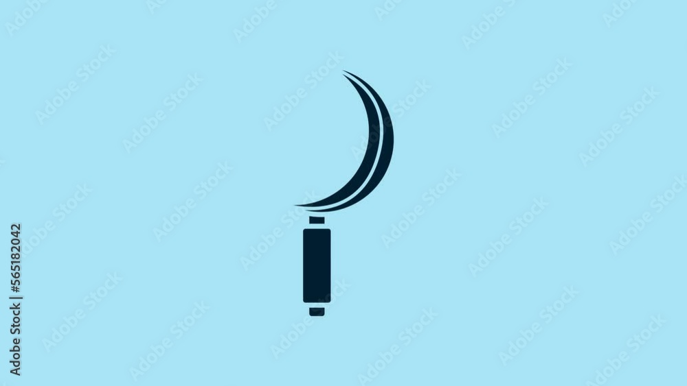 Blue Sickle icon isolated on blue background. Reaping hook sign. 4K Video motion graphic animation Blue Sickle icon isolated on blue background. Reaping hook sign. 4K Video motion graphic animation