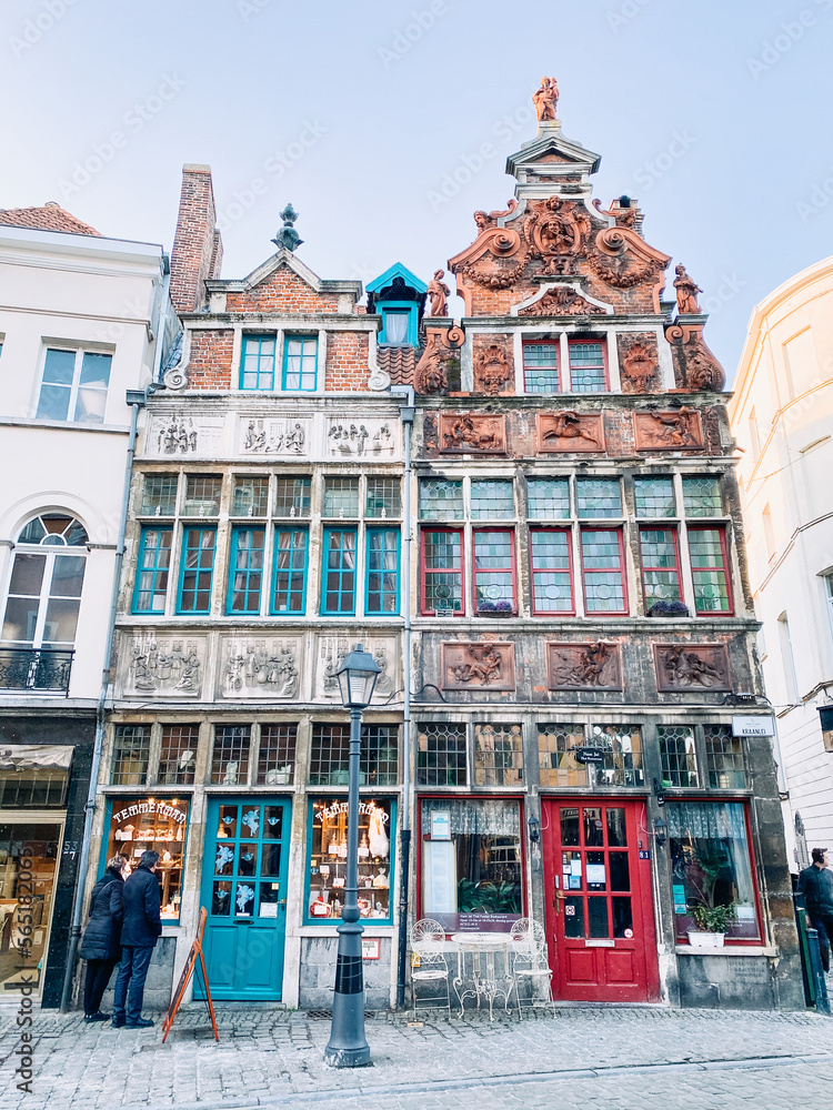 Obraz premium view of old city with ornate rooftops in belgium