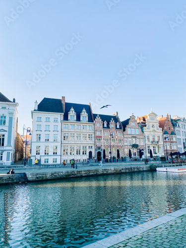 view of old city on a river in belgium