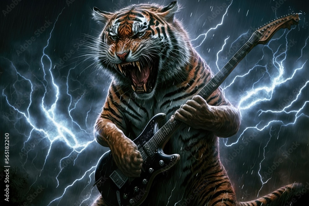 A tiger playing electric guitar. Generative AI. Illustration Stock | Adobe  Stock