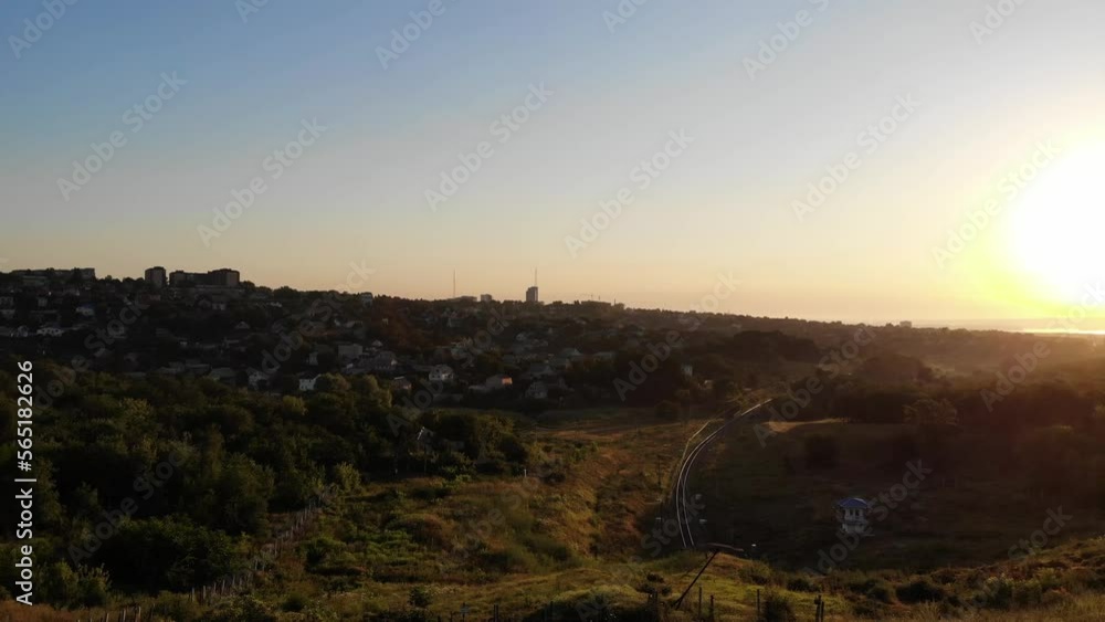 Sunset over the Dnipro City in Ukraine Sunset over the Dnipro City in Ukraine