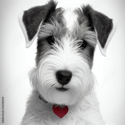 Close Up Of Wire Fox Terrier With Heart Shaped Dog Collar Generative AI