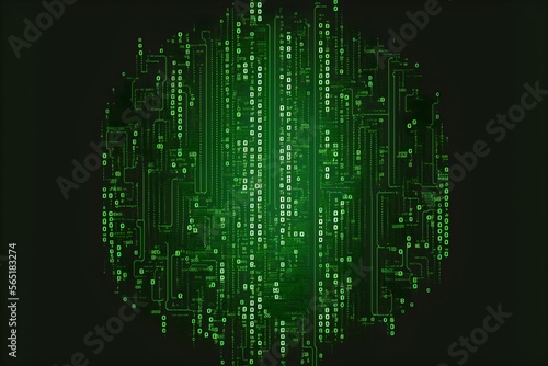 Green binary code communication illustration, cryptography. Generative AI.
