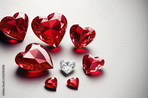 Heart Shaped Rubies And Diamond Style Valentine Hearts Generative AI